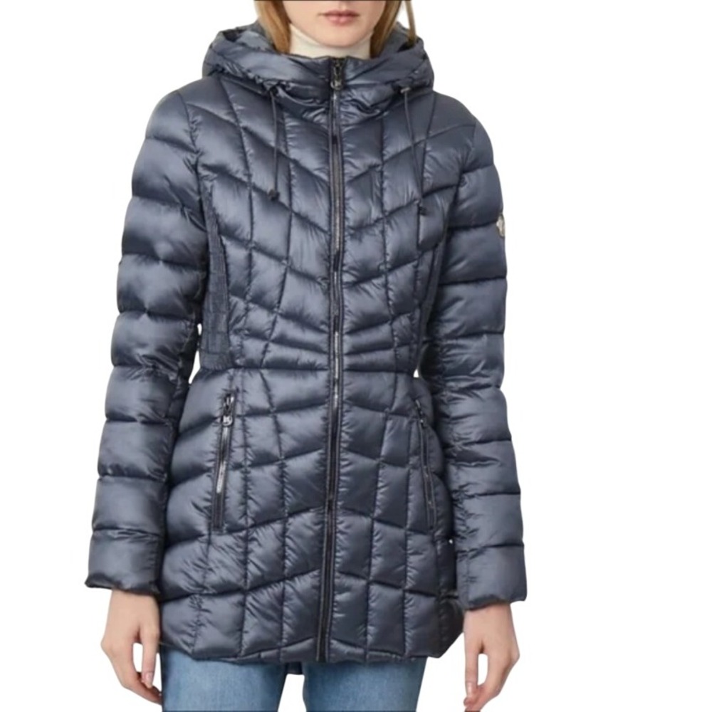 Bernardo Women Classic Quilted Packable Hooded Puffer Jacket metallic blue‎ S/P